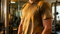 A person's torso visible in gym clothes standing in a gym representing the common frustration of why am i not seeing results from working out despite showing up consistently.