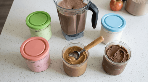 Batching 5 to 7 pints at once is the move. One session, one week of protein ice cream ready to spin whenever you want.
