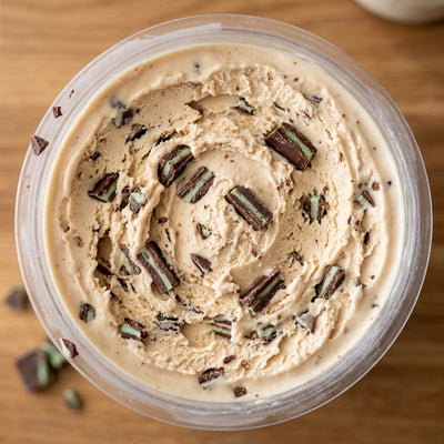Andes Mint Crunch Ninja Creami mix-in with chopped Andes mint candies.