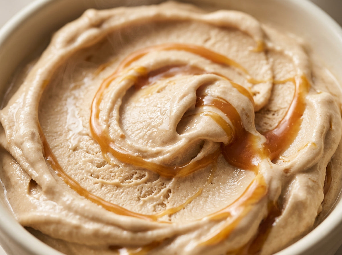 Bourbon Caramel Swirl Ninja Creami mix-in with caramel swirl and bourbon.