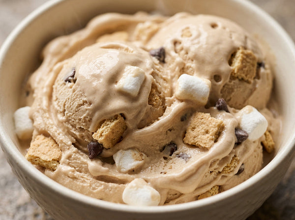 Cookies and Cream S'mores Ninja Creami mix-in with marshmallows and graham crackers.