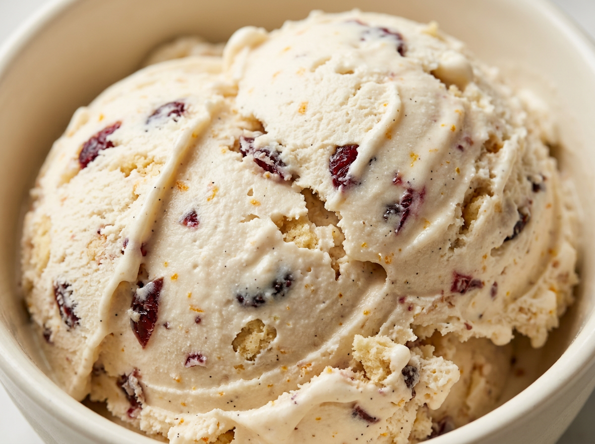 Cranberry Orange Shortbread Ninja Creami recipe made with CRUSHS vanilla protein ice cream mix, dried cranberries, orange zest, and shortbread.