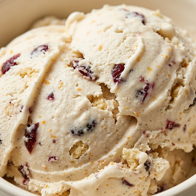 Cranberry Orange Shortbread Ninja Creami recipe made with CRUSHS vanilla protein ice cream mix, dried cranberries, orange zest, and shortbread.