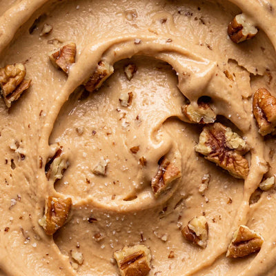 Butter Pecan Ninja Creami recipe made with CRUSHS vanilla or salted caramel protein ice cream mix and buttery toasted pecans.