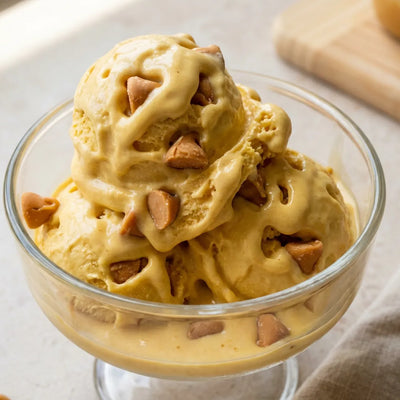 Butterscotch Pudding Pop Ninja Creami protein ice cream with butterscotch chips and butterscotch pudding flavor folded into a creamy vanilla base.