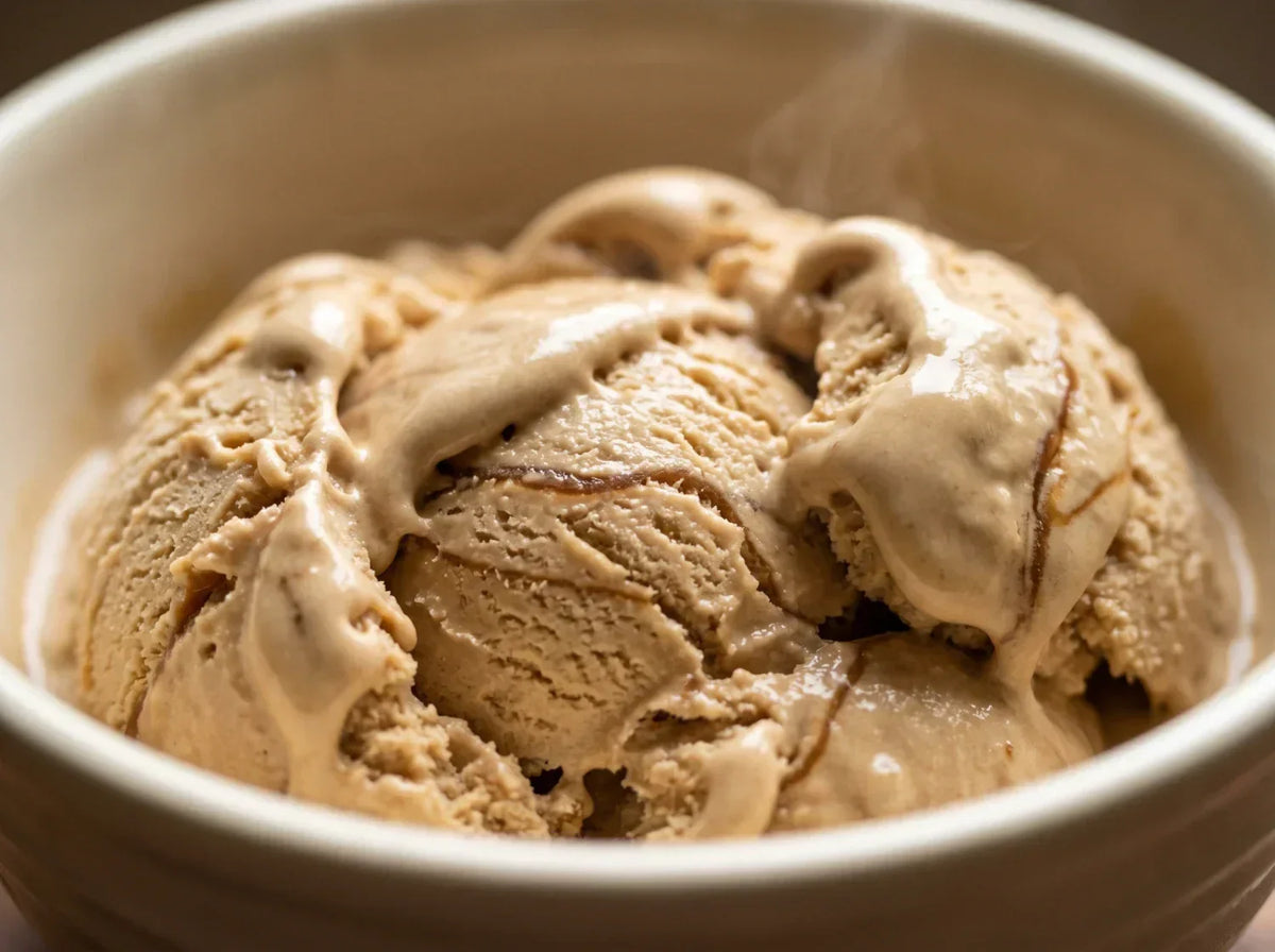 Caramel Macchiato Ninja Creami mix-in with caramel swirl
