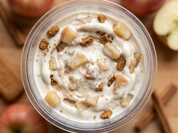Cinnamon Apple Crisp Ninja Creami recipe made with CRUSHS vanilla protein ice cream mix, diced apples, and cinnamon cookies