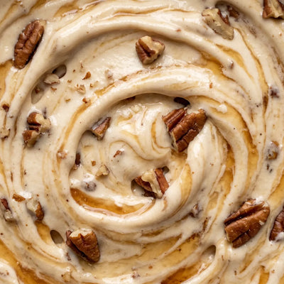 Maple Pecan Crunch Ninja Creami recipe made with CRUSHS vanilla protein ice cream mix, toasted pecans, and maple syrup