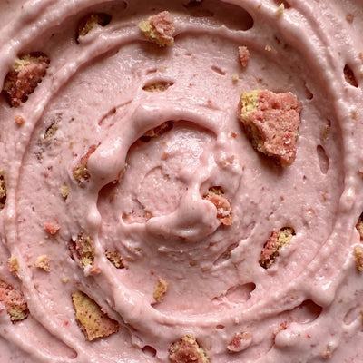 Strawberry Crunch Ninja Creami recipe made with CRUSHS strawberry protein ice cream mix and strawberry crunch coating.