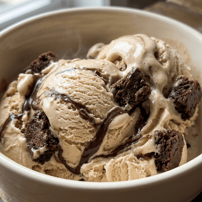 Mint Fudge Brownie Ninja Creami mix-in with brownie bites and fudge.