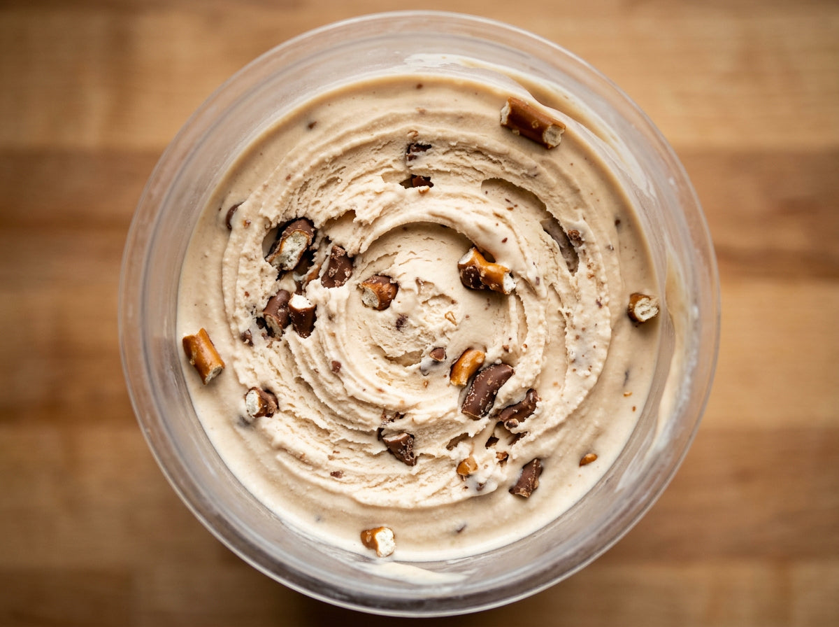 Mint Pretzel Crunch Ninja Creami mix-in with chocolate-covered pretzels.