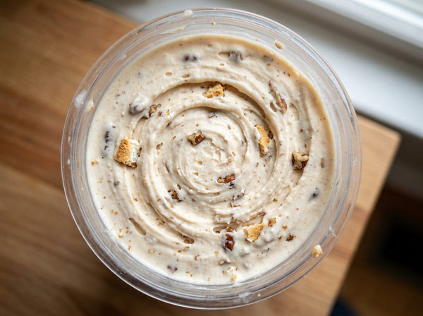 Sweet Potato Casserole Ninja Creami recipe made with CRUSHS vanilla protein ice cream mix, sweet potato, toasted marshmallows, and pecans.