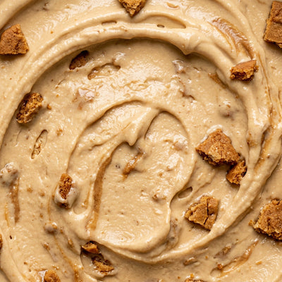 Cookie Butter Crunch Ninja Creami recipe made with CRUSHS protein ice cream mix, cookie butter, and crushed spiced cookies.