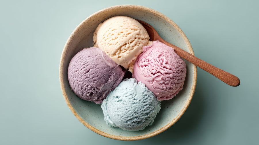 A pint of homemade ice cream made with a Ninja Creami ice cream mix, freshly processed and ready to scoop.