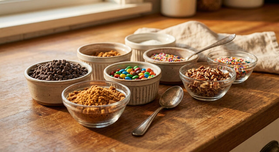 A Ninja Creami with mix-ins ready to be processed on the right Ninja Creami setting.