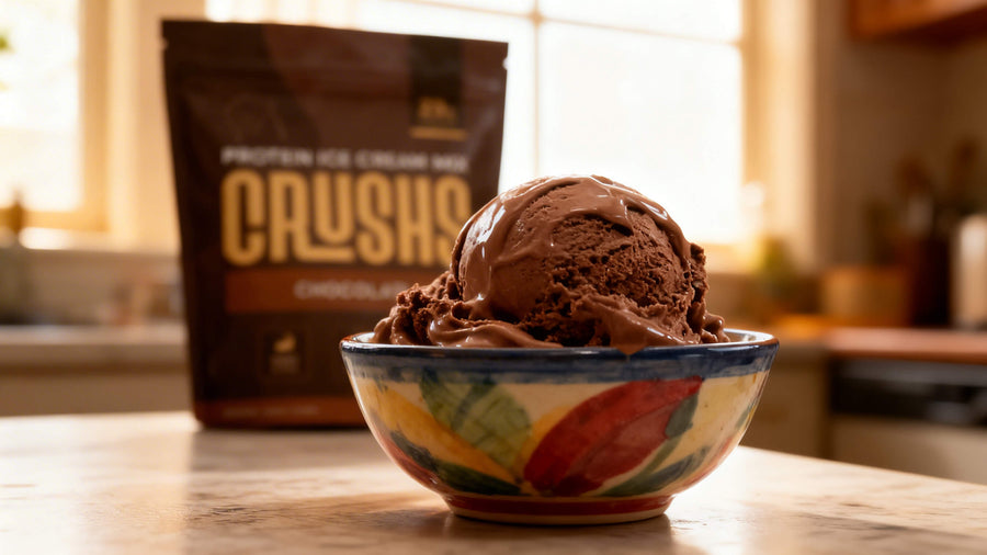A creamy pint of CRUSHS protein ice cream made with the Ninja Creami, sweetened naturally with no artificial additives.